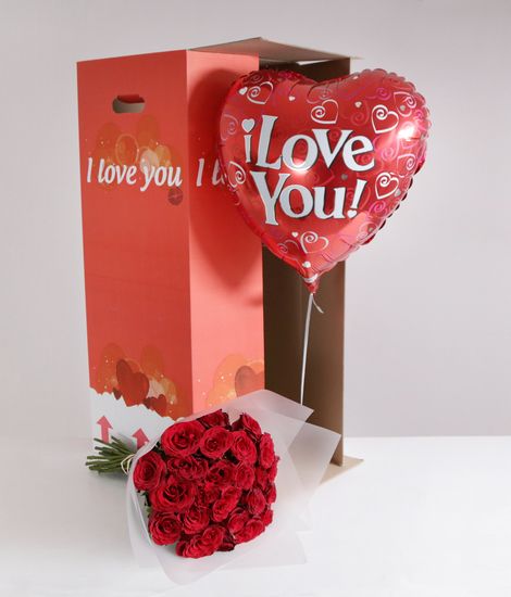 24 Burgundy Roses 'I Love You' Gift Set